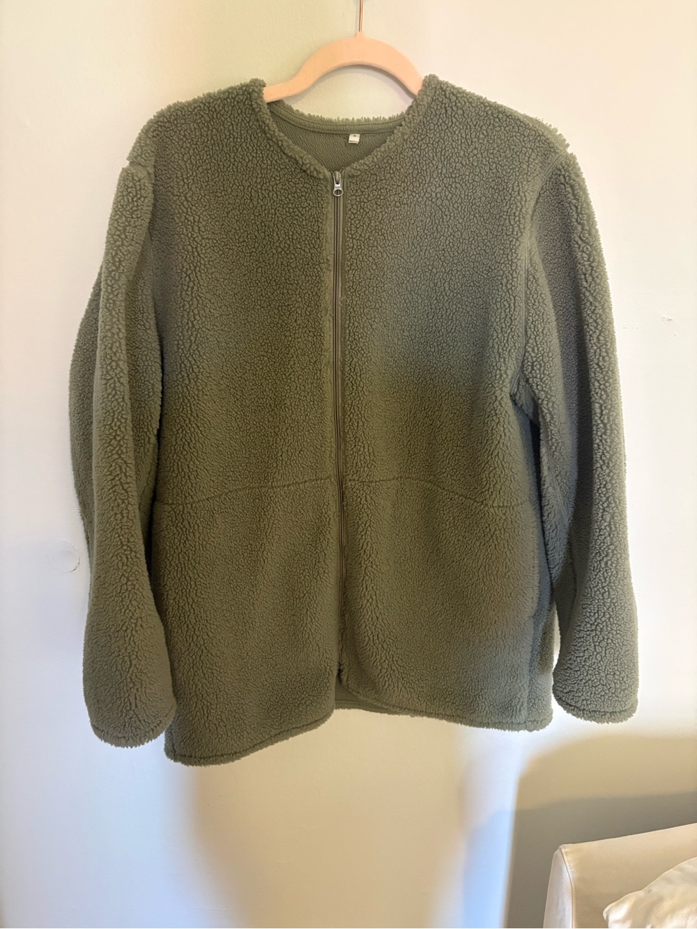Sage Green Sherpa Zip-Up Jacket